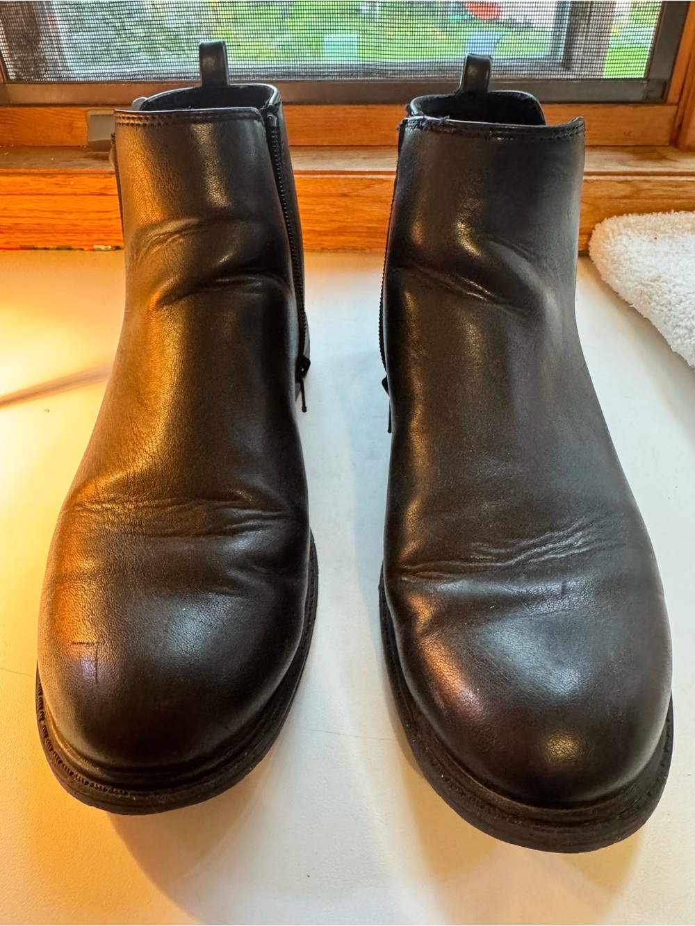 women’s Black Leather Ankle Boots - Classic Slip-On Zip